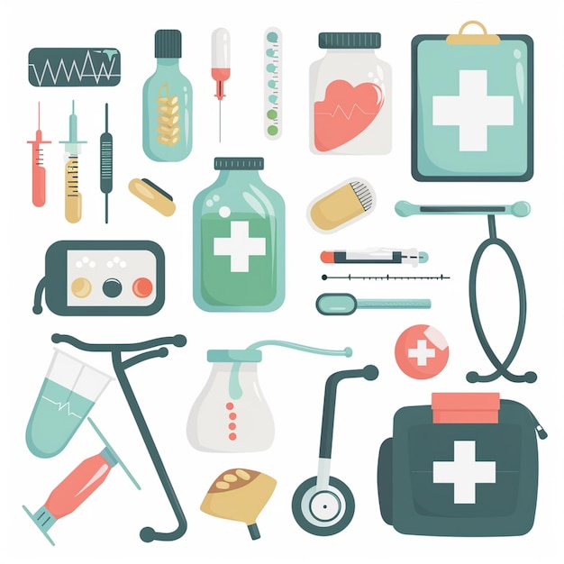 Vector de salud médico icono de medicina médico atención hospitalaria ilustración conjunto de líneas tratamiento