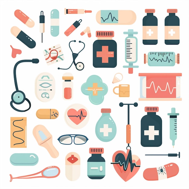Vector de salud médico icono de medicina médico atención hospitalaria ilustración conjunto de líneas tratamiento