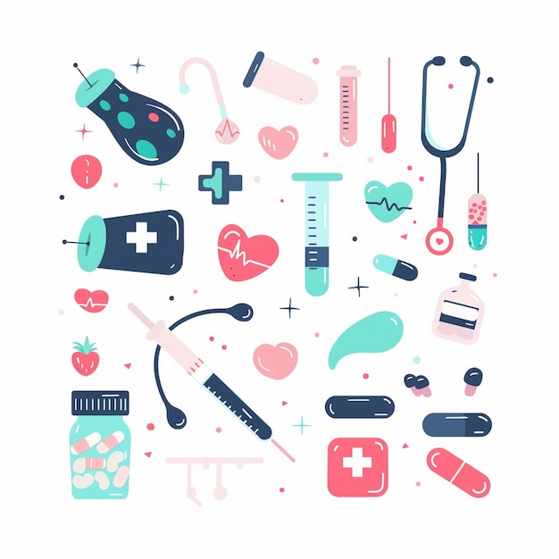 Vector de salud médico icono de medicina médico atención hospitalaria ilustración conjunto de líneas tratamiento