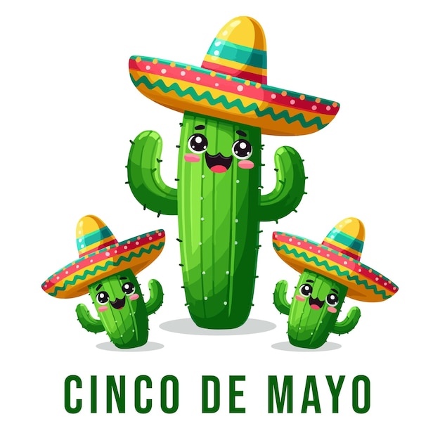 Vector de saludos de Cinco De Mayo con cactus verde con sombrero