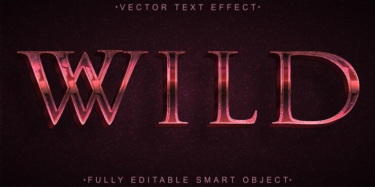 Vector vector salvaje rosado elegante efecto de texto de objeto inteligente totalmente editable