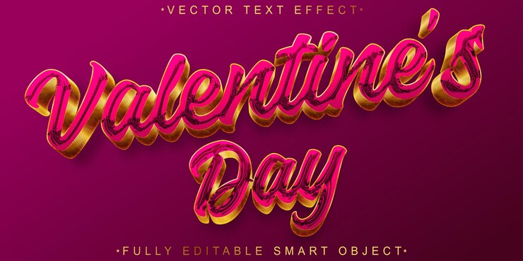 Vector vector de san valentín rosa efecto de texto de objeto inteligente totalmente editable