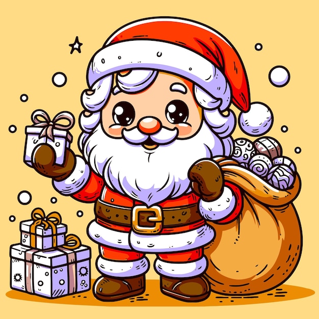 Vector Santa Claus con la ilustración de la bolsa amarilla