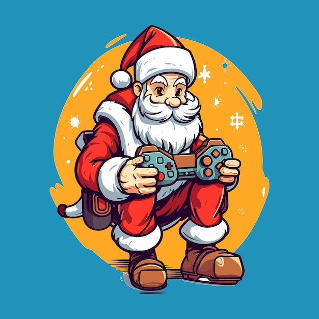 vector santa claus juega un juego con un controlador de juego