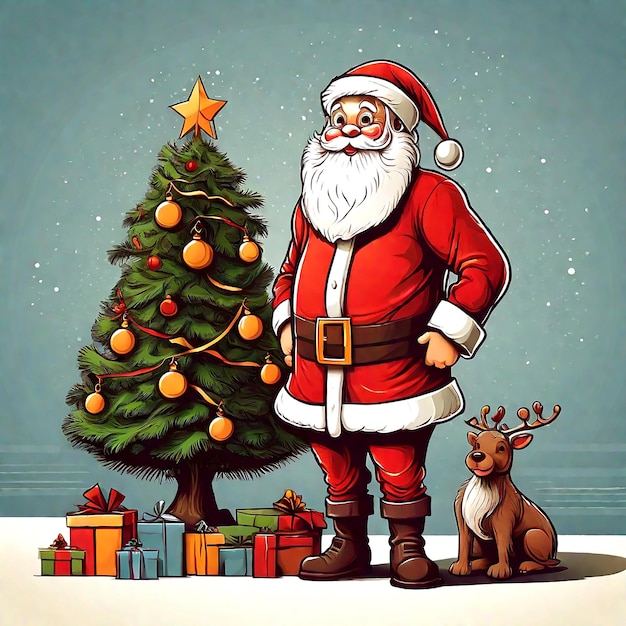 vector Santa junto al árbol de Navidad AI_Generated