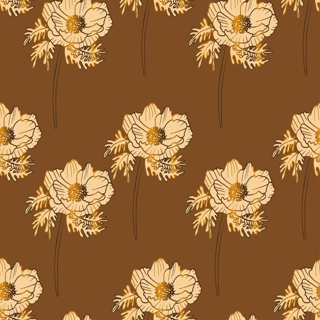 vector, seamless, patrón, de, dorado, flores, art deco