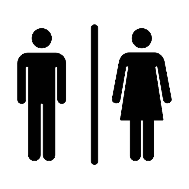 Vector vector de señal de baño con símbolo de hombre y mujer en una ilustración de pictograma de glifo