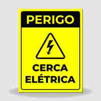 Vector vector de señal de cerco eléctrico de peligro amarillo y negro en portugués