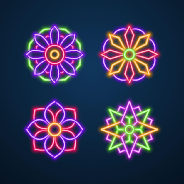 Vector vector de señal de neón de flor de mandala