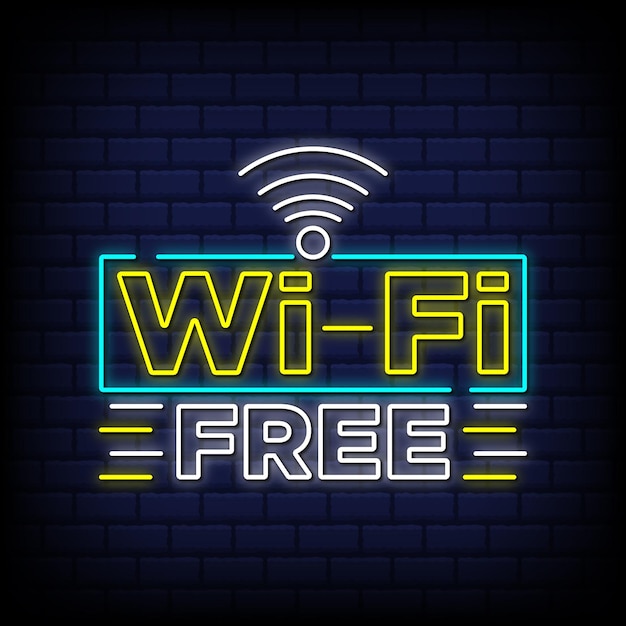 Vector de señal de neón wifi gratis con fondo de pared de ladrillo