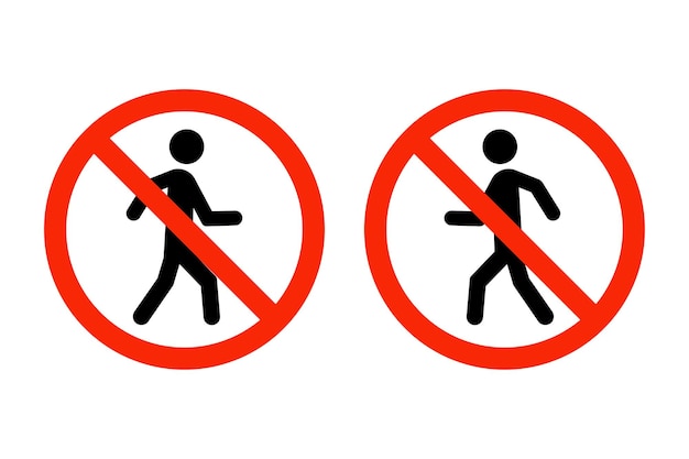 Vector de señal de prohibición de peatones o conjunto de íconos de no caminar