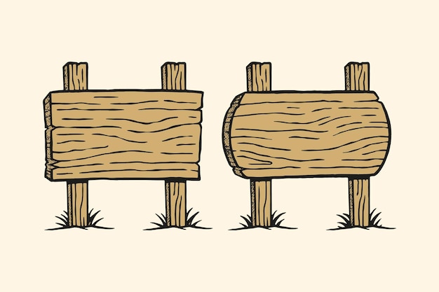 Vector de señales de madera dibujado a mano