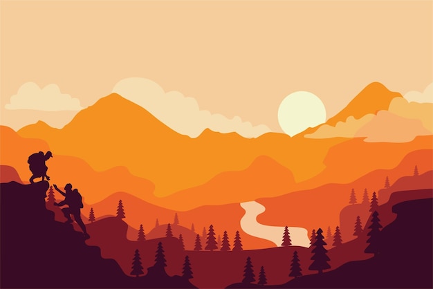 Vector de senderismo de montaña Vector de fondo del paisaje