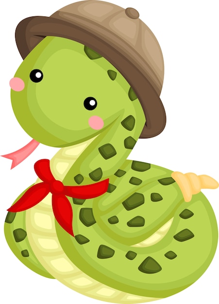 Un vector de serpiente linda en un disfraz de guardabosques de safari.