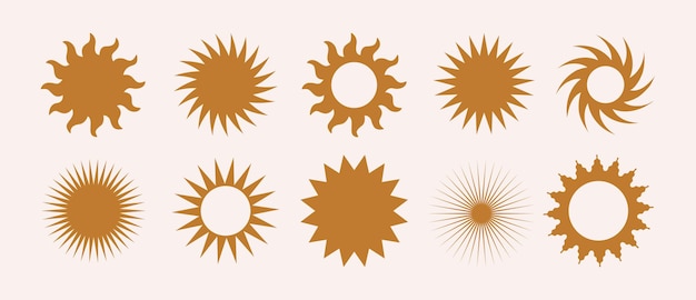 Vector set boho sun logo iconos y símbolos minimalista geométrico varios diseño sun elementos