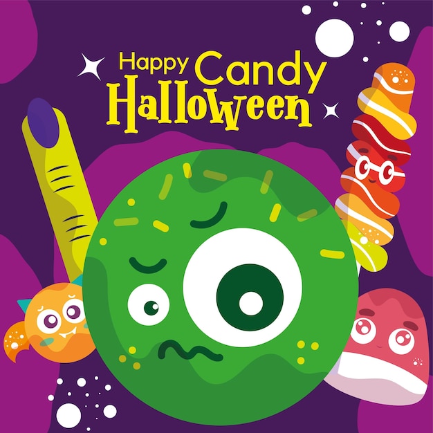 VECTOR SET CANDY HALLOWEEN LINDO ILUSTRACIONES E ICONOS BAT ZOMBIE BRUJA DEDO Y GUMMY