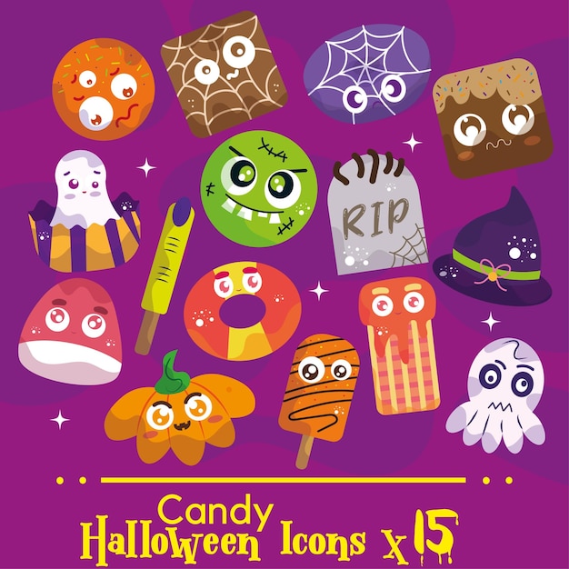 VECTOR SET CANDY HALLOWEEN LINDO ILUSTRACIONES E ICONOS WEB ARAÑA