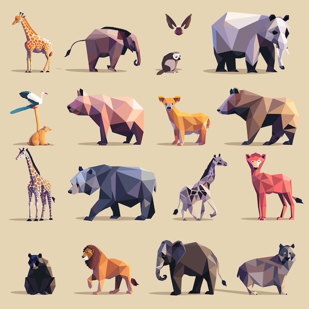 Vector_set_de_diferentes_animales_poligonal_icons_low_poly