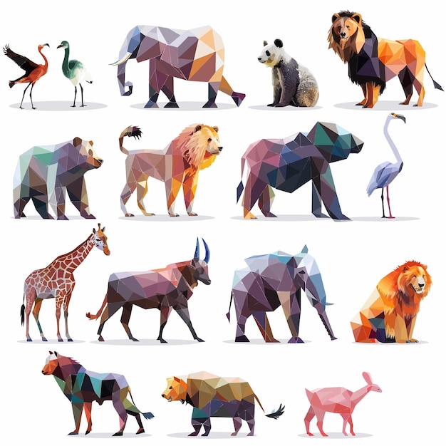 Vector vector_set_de_diferentes_animales_poligonal_icons_low_poly