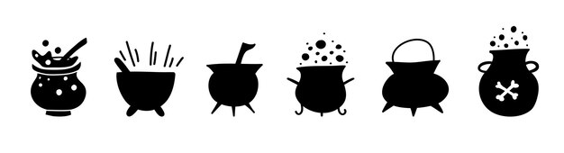 Vector set siluetas de calderas. Dibujado a mano