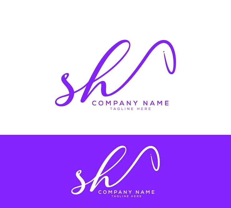 Vector vector sh letra inicial de escritura a mano y logotipo de la firma