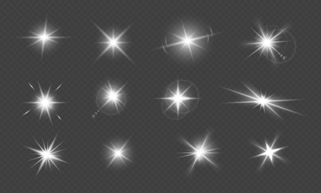 Vector shine stars Abstract glow light effect isolated on transparent background
