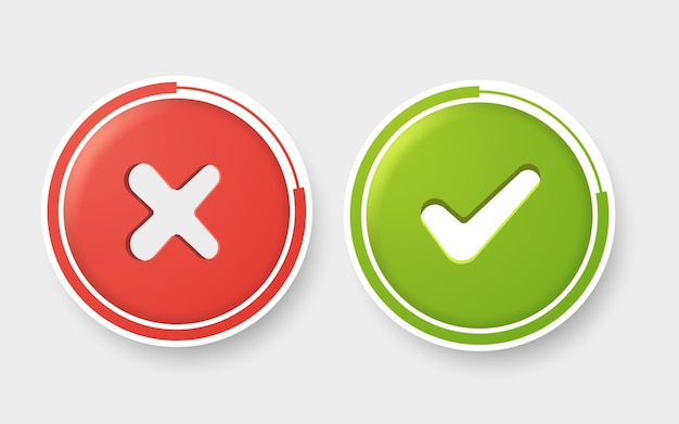 Vector sí y no marcas de verificación en círculos de colores