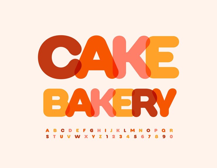 Vector vector signo brillante cake bakery. fuente artística moderna. números y letras del alfabeto de acuarela