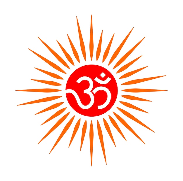 El vector de signo Om sagrado hindú con rayos solares