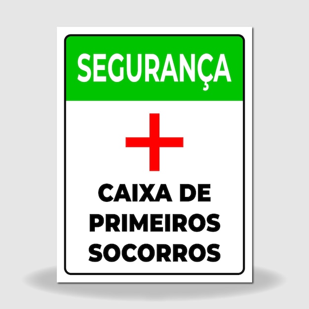 Vector vector de signos de caja de primeros auxilios de seguridad en portugués para imprimir