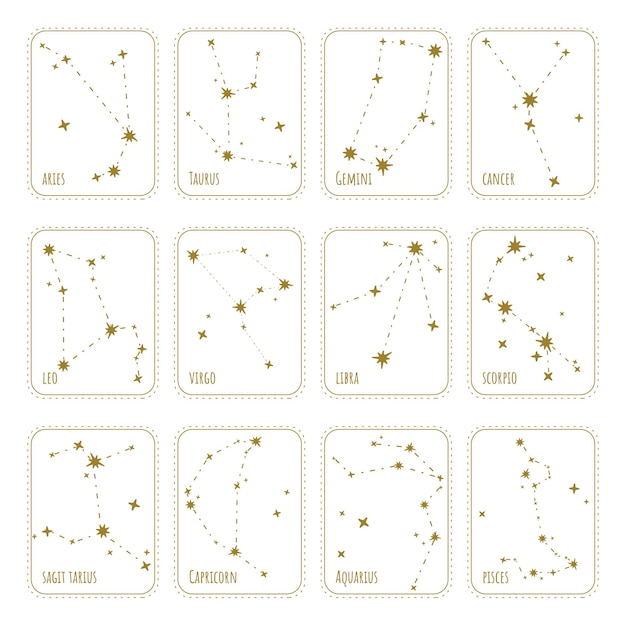 Vector vector signos del zodiaco tarjetas constelaciones de estrellas