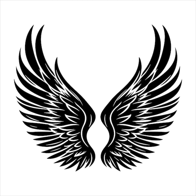 Vector de silueta de las alas vintage Diseño plano de las alas de ángel Ilustración vectorial de silueta
