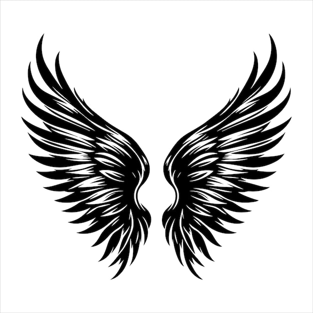 Vector de silueta de las alas vintage Diseño plano de las alas de ángel Ilustración vectorial de silueta
