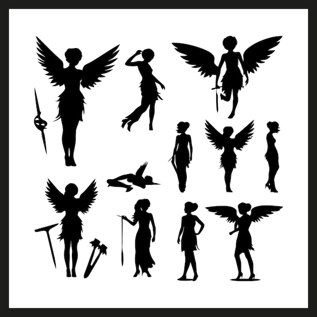 Vector de silueta de ángel negro en forma de hongo