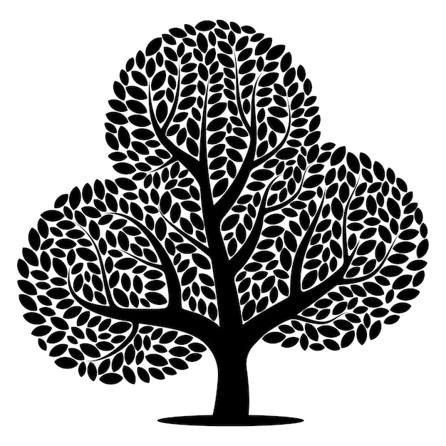 Vector silueta de un árbol aislado sobre un fondo blanco.