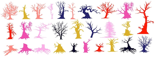 Vector de silueta de árbol árboles forestales aislados sobre fondo blanco