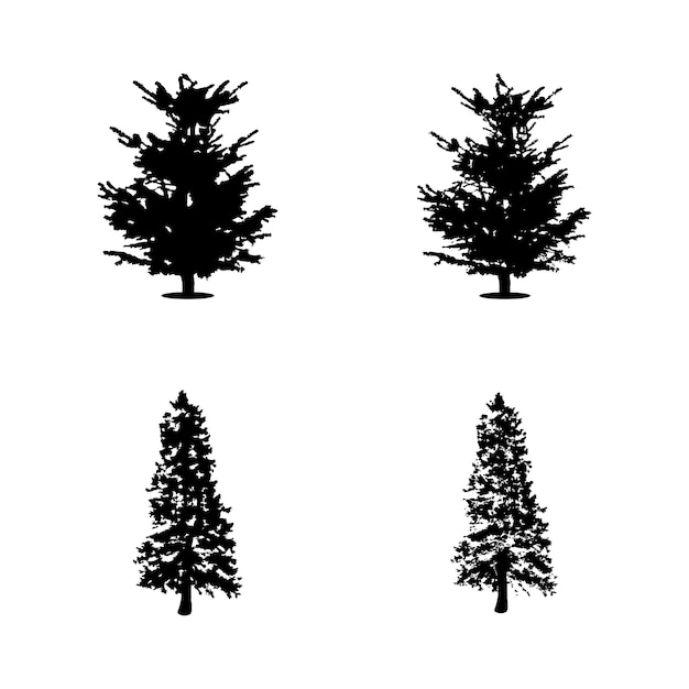 Vector vector de silueta de árbol. siluetas de árboles forestales aislados en negro sobre fondo blanco vector.
