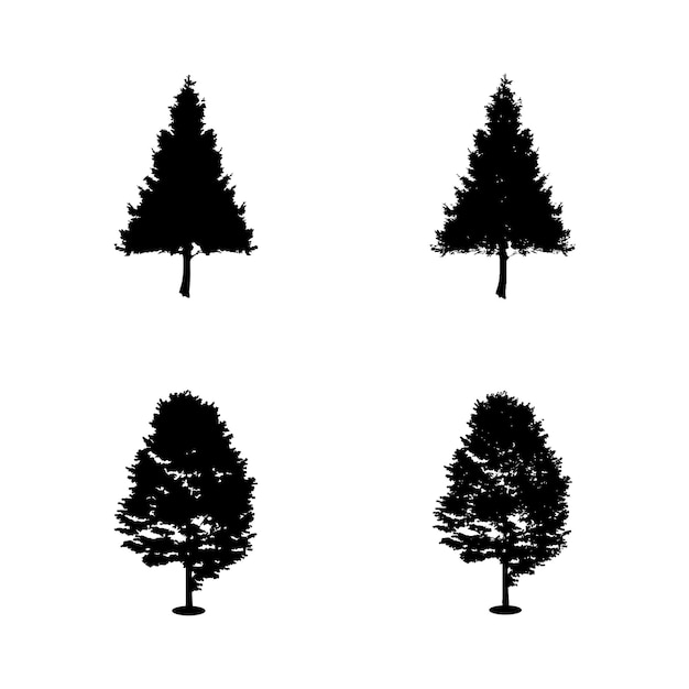 Vector de silueta de árbol. Siluetas de árboles forestales aislados en negro sobre fondo blanco Vector.