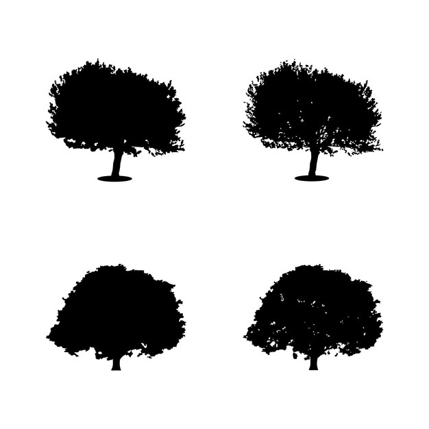 Vector de silueta de árbol. Siluetas de árboles forestales aislados en negro sobre fondo blanco Vector.
