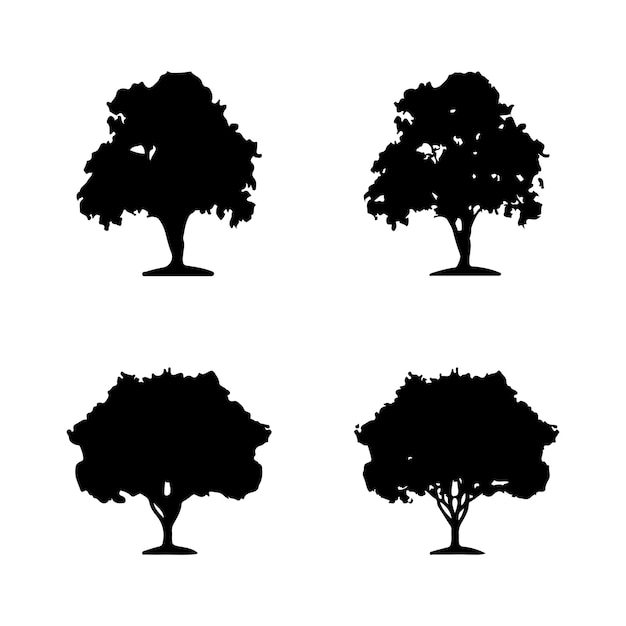 Vector de silueta de árbol. Siluetas de árboles forestales aislados en negro sobre fondo blanco.