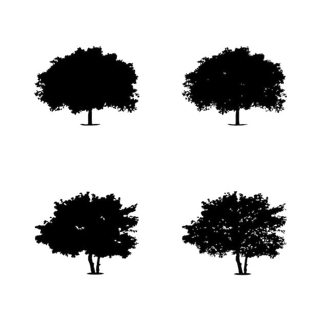 Vector de silueta de árbol. Siluetas de árboles forestales aislados en negro sobre fondo blanco.