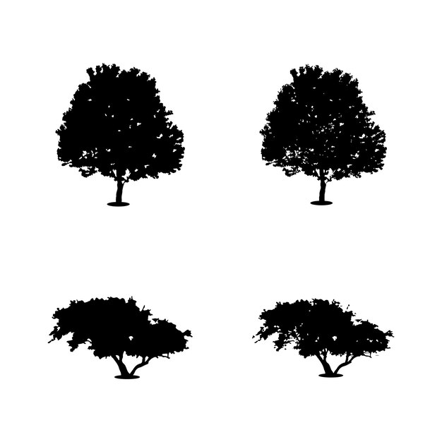 Vector de silueta de árbol. Siluetas de árboles forestales aislados en negro sobre fondo blanco.