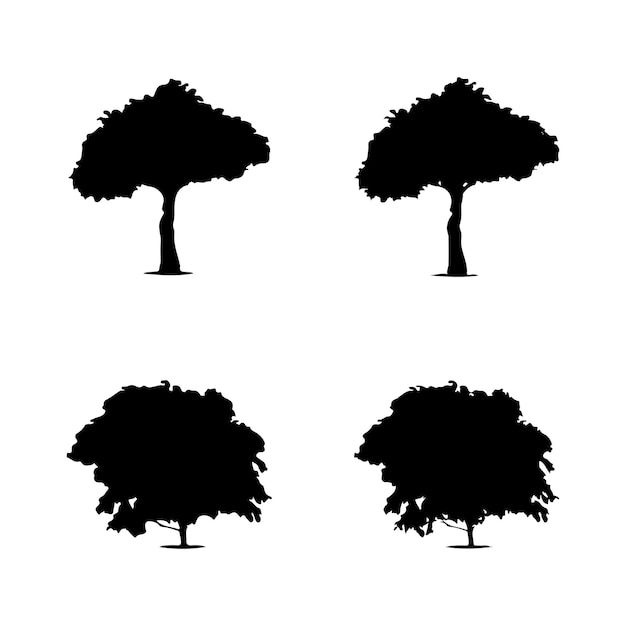 Vector de silueta de árbol. Siluetas de árboles forestales aislados en negro sobre fondo blanco.