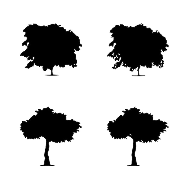 Vector de silueta de árbol. Siluetas de árboles forestales aislados en negro sobre fondo blanco.