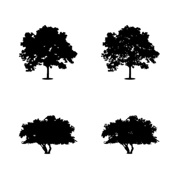 Vector de silueta de árbol. Siluetas de árboles forestales aislados en negro sobre fondo blanco.