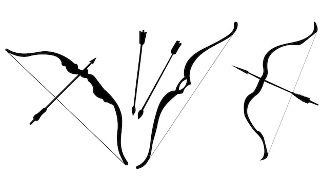 Vector de silueta de arco y flecha, aislado, sobre fondo blanco