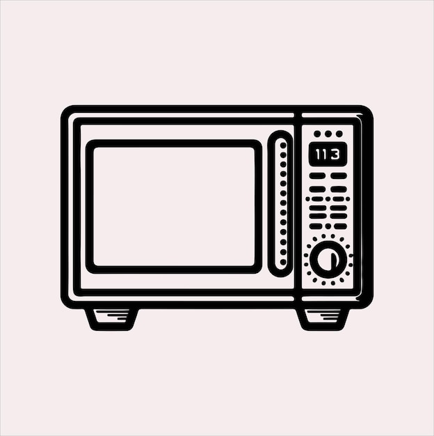 Vector de silueta de arte de línea de microondas sobre un fondo blanco