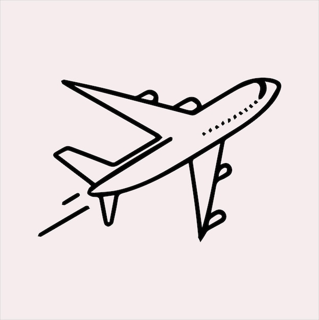 Vector de silueta de avión de arte en línea sobre un fondo blanco