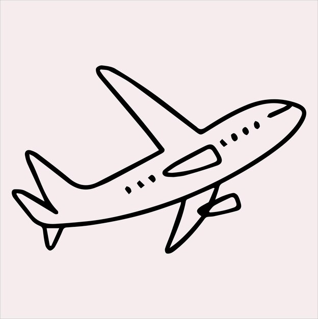 Vector de silueta de avión de arte en línea sobre un fondo blanco