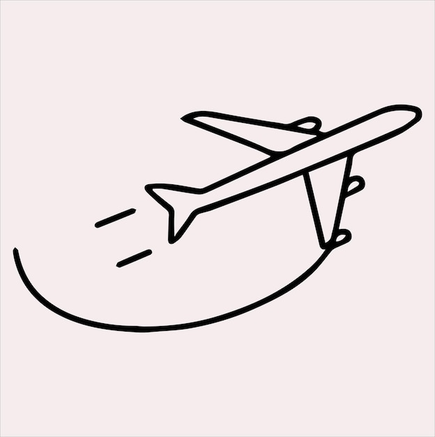 Vector de silueta de avión de arte en línea sobre un fondo blanco